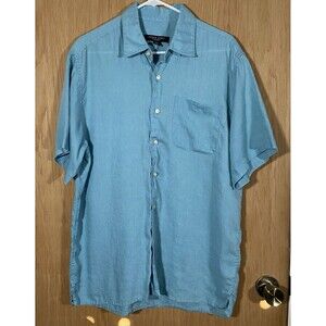 Pronto Uomo Shirt 100% Linen Button Down Blue Short Sleeve Beachy Men's Sz Lg